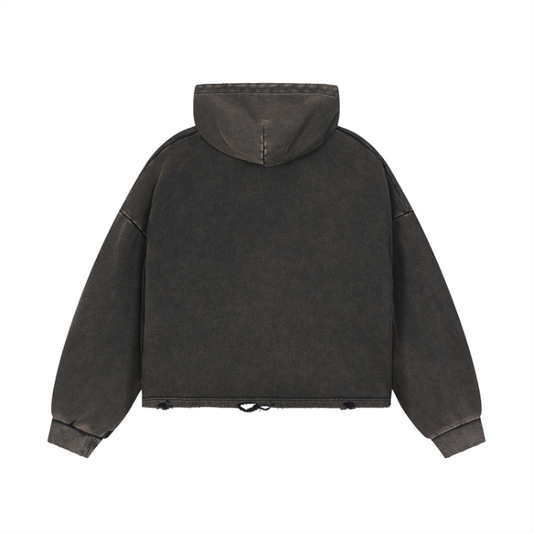 Vintage Washed Frayed-Hem Hoodie