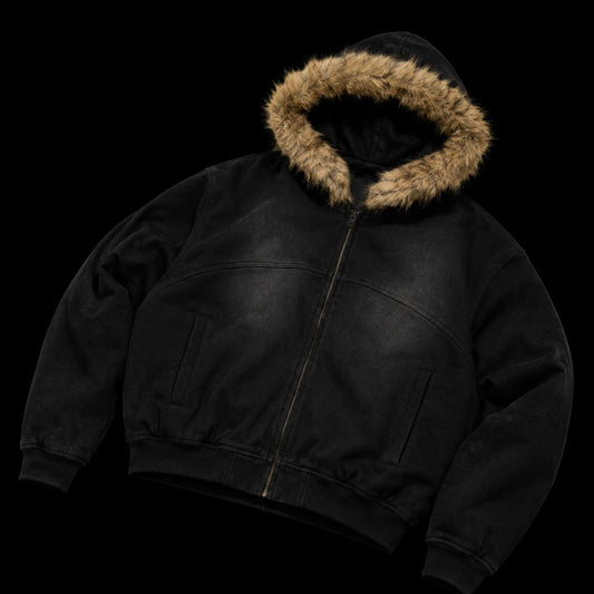 Sun Fade Boxy Detachable Fur Hoodie