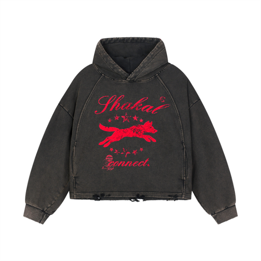 Vintage Washed Frayed-Hem Hoodie
